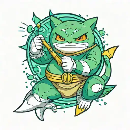 green ranger flute waking up snorlax tattoo design idea