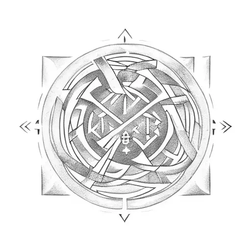 A nordic rune circle with the runes: Fehu, Thurisaz, Kenaz and Wunjo tattoo design idea