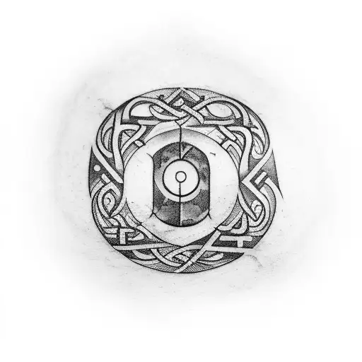 A nordic rune circle with the runes Fehu, Thurisaz, Kenaz and Wunjo tattoo design idea