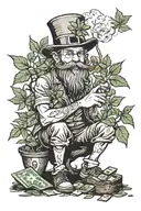 ghetto leprechaun smoking weed on money tree growing  tattoo design idea