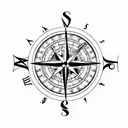 compass with a clock and a heart tattoo design idea