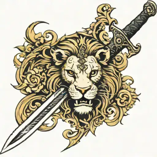 zulfiqar sword with lion face in it  tattoo design idea