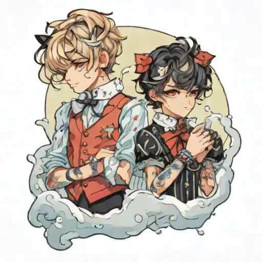 two boys in lolita fashion covered in ice tattoo design idea
