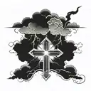 cross, clouds, lightning. tattoo design idea