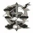 cross, clouds, lightning. tattoo design idea