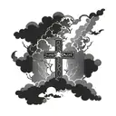 cross, clouds, lightning. tattoo design idea