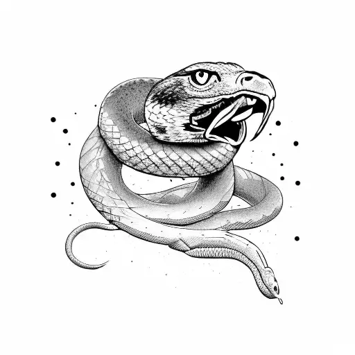 The fight between the hawk and the snake on his chest extends to his arm. Snake tattoo design idea