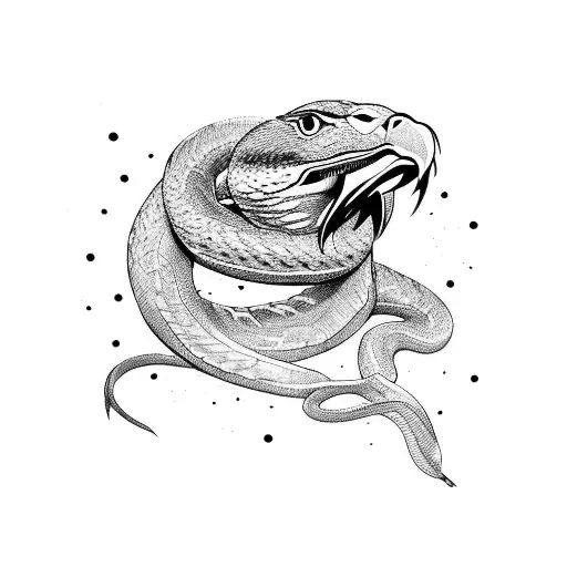 The fight between the hawk and the snake on his chest extends to his arm. Snake tattoo design idea