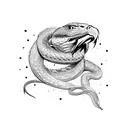 The fight between the hawk and the snake on his chest extends to his arm. Snake tattoo design idea