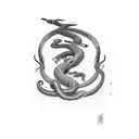 The fight between the hawk and the snake on his chest extends to his arm. Snake tattoo design idea