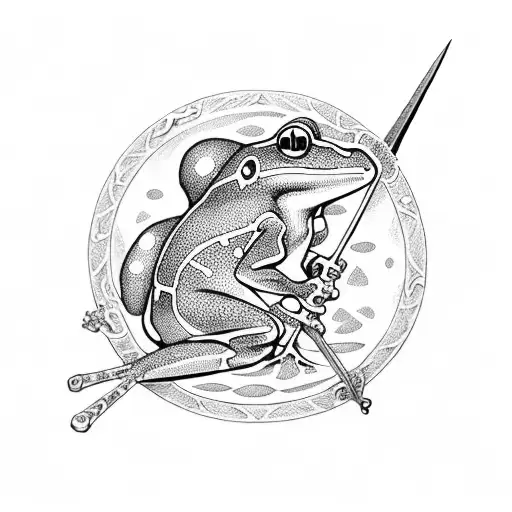 Frog holding Sword and Shield tattoo design idea