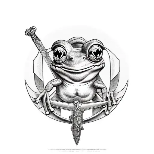 Frog holding Sword and Shield tattoo design idea