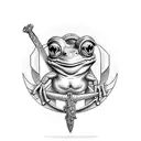 Frog holding Sword and Shield tattoo design idea