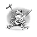 Frog holding Sword and Shield tattoo design idea