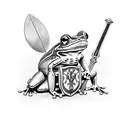 Frog holding Sword and Shield tattoo design idea