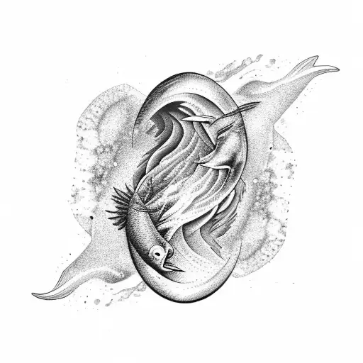 A black and grey tattoo depicting an iceberg melting into the sea with a Pisces constellation overhead tattoo design idea