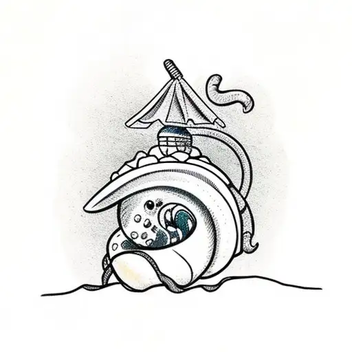 hermit crab with hut in the shell tattoo design idea