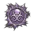 A biohazard symbol made up of shattered glass pieces on a purple background tattoo design idea