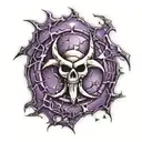 A biohazard symbol made up of shattered glass pieces on a purple background tattoo design idea