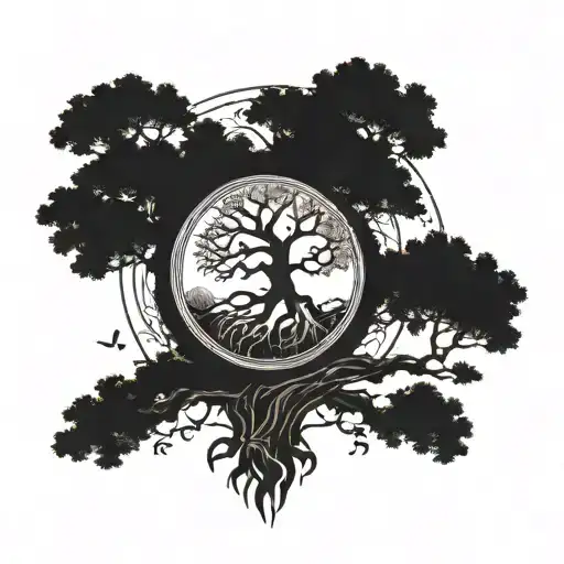I want a tattoo sketch of the world tree from the Norse mythology that goes from the chest to the arms tattoo design idea