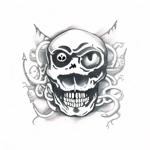 Distressed Skeleton Pirate Ship with Sea Monster tattoo design idea