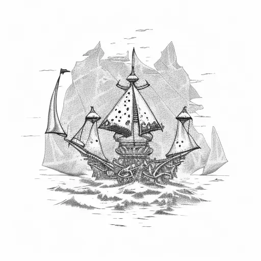 Distressed Skeleton Pirate Ship with Sea Monster tattoo design idea