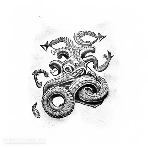 captain ship Kraken pistol compas  tattoo design idea