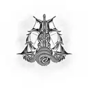 captain ship Kraken pistol compas  tattoo design idea