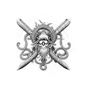 captain ship Kraken pistol compas  tattoo design idea
