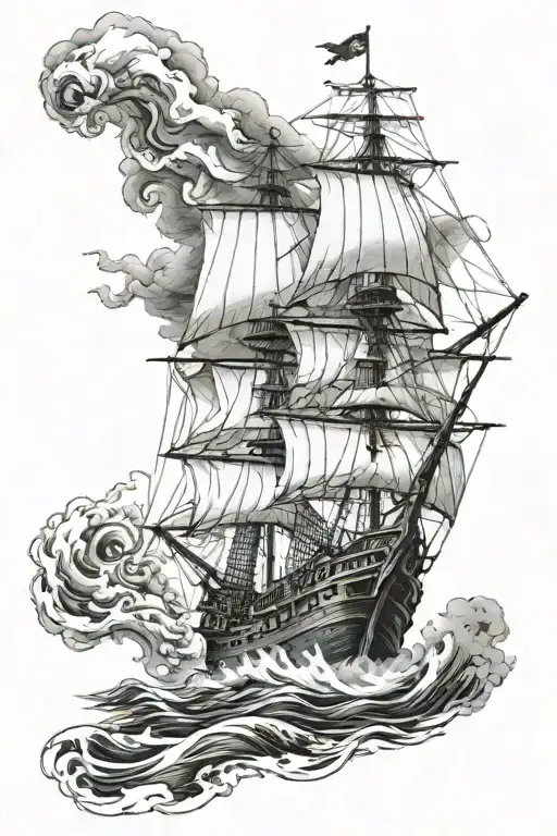 stormy sea battle galleon pirate ship tattoo design idea