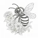 a fluffy colorful bumblebee with a mushroom person riding it  tattoo design idea