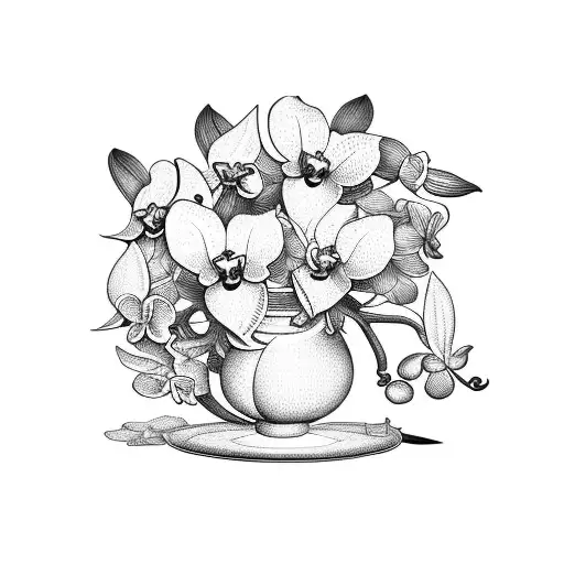Vase of orchids in a greek style tattoo design idea
