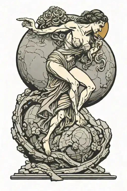 fortuna goddess kissing sisyphus pushing a rock tattoo design idea