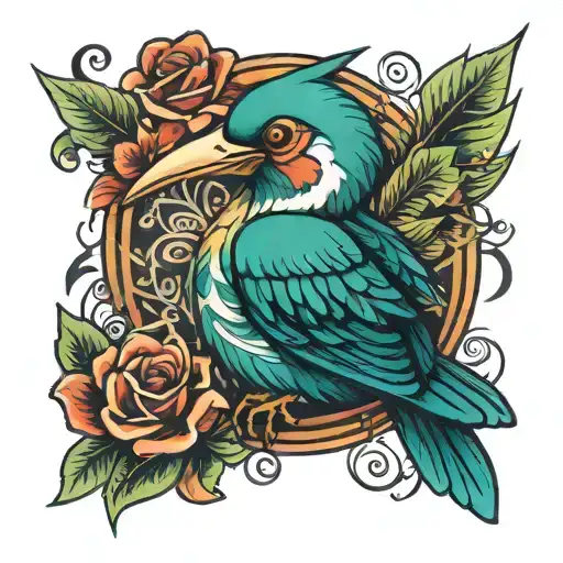 paradise bird flower with a one piece strawhat tattoo design idea