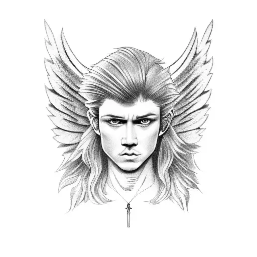 angel with mullet tattoo design idea