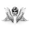 angel with mullet tattoo design idea