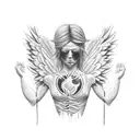 angel with mullet tattoo design idea