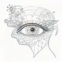 Image a central eye, symbolizing vision and perception, with a pupil reflecting a brain controlled like a mannequin, rep tattoo design idea