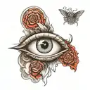 Image a central eye, symbolizing vision and perception, with a pupil reflecting a brain controlled like a mannequin, rep tattoo design idea