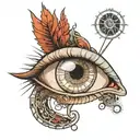 Image a central eye, symbolizing vision and perception, with a pupil reflecting a brain controlled like a mannequin, rep tattoo design idea