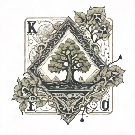 playing card with tree and rain   tattoo design idea
