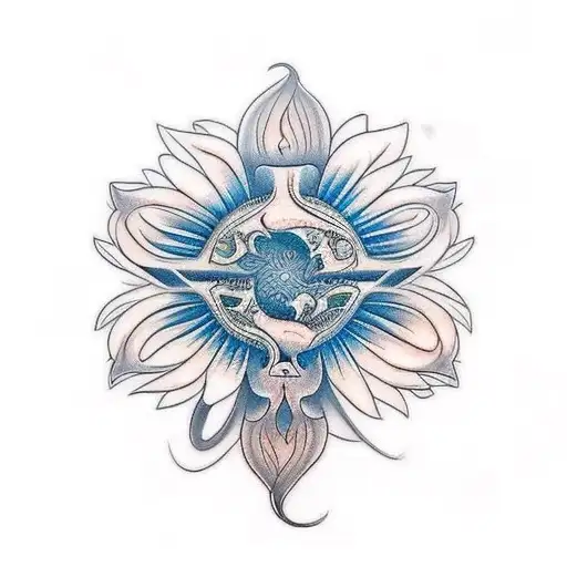 totem with suflower tattoo design idea