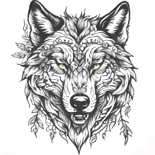wolf face in woods  tattoo design idea