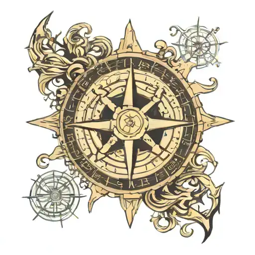 viking ship compass runes tattoo design idea