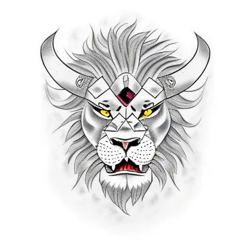 angry lion wearing a helmet tattoo design idea