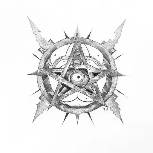 old key gothic with pentagram  tattoo design idea