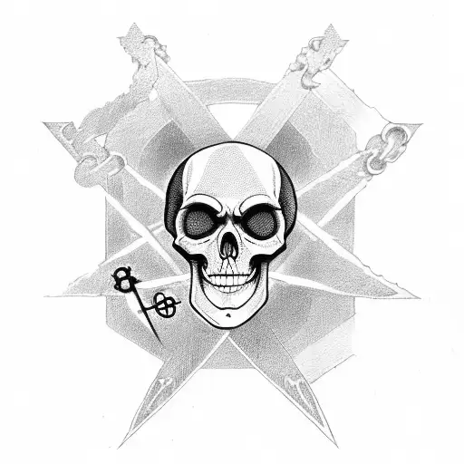 Gothic Skeleton Key with upside down cross and pentagram on the part where you hold the key tattoo design idea