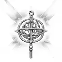 Gothic Skeleton Key with upside down cross and pentagram on the part where you hold the key tattoo design idea