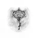 Gothic Skeleton Key with upside down cross and pentagram on the part where you hold the key tattoo design idea