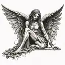 fallen angel with drooping wings in ancient greek style tattoo design idea